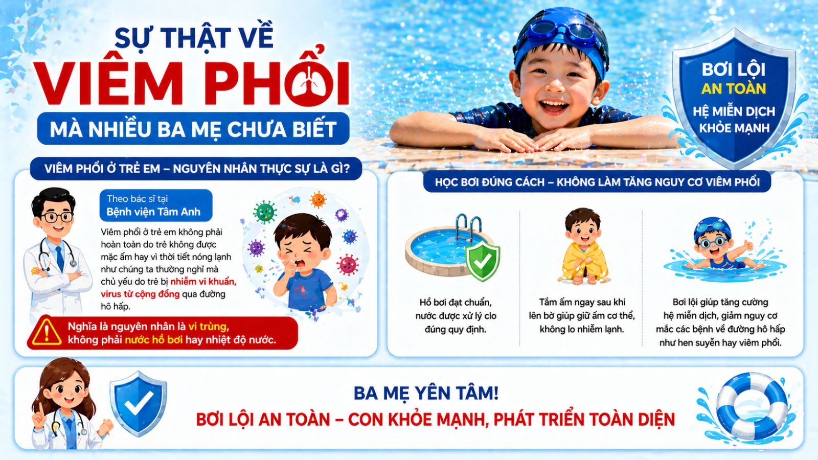 Sự thật về viêm phổi cho trẻ đi bơi sớm ba mẹ nên biết