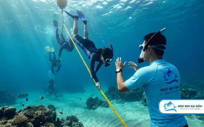 Thực hành lặn biển tự do Open Water dọc theo dây dẫn đường