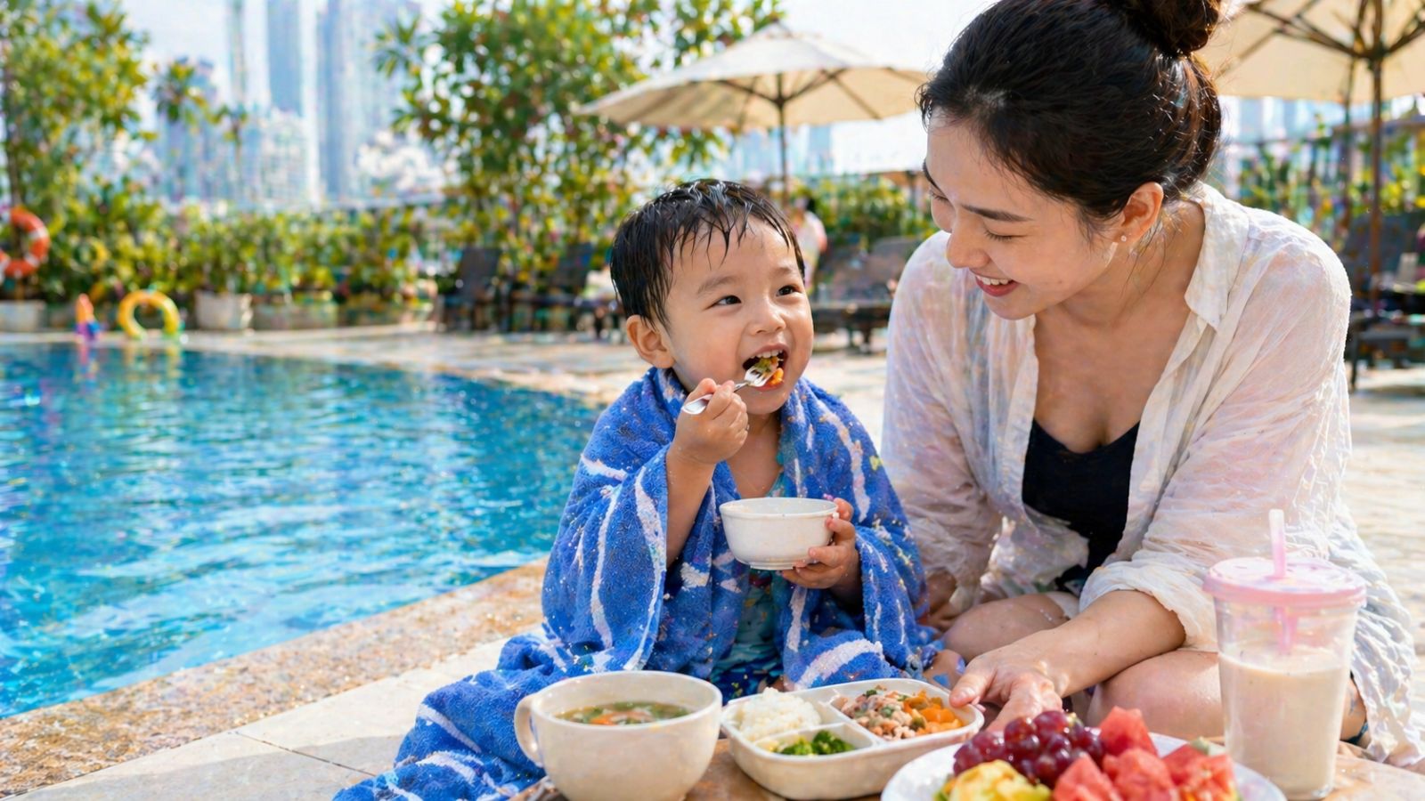 Bé ăn uống ngon miệng hơn khi bơi