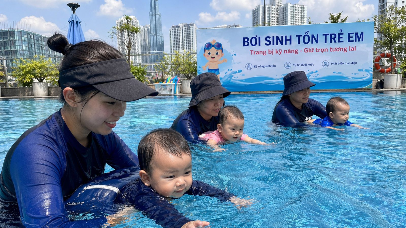 Học bơi sinh tồn cho trẻ 1-2 tuổi