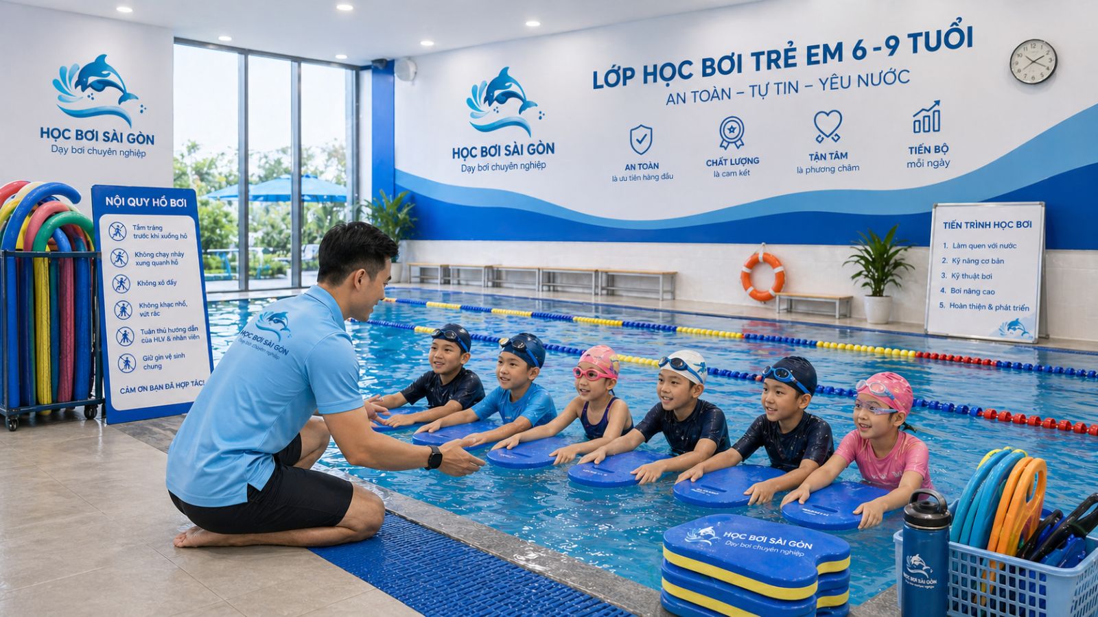 Khóa học bơi trẻ em 6-9 tuổi tại Học Bơi Sài Gòn