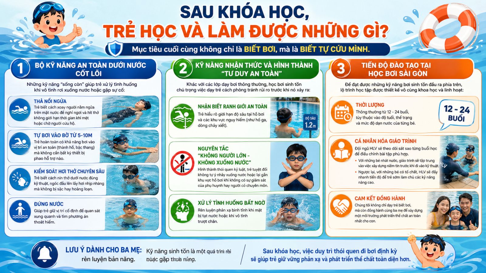 Những lợi ích sau khi tham gia học bơi sinh tồn cho trẻ